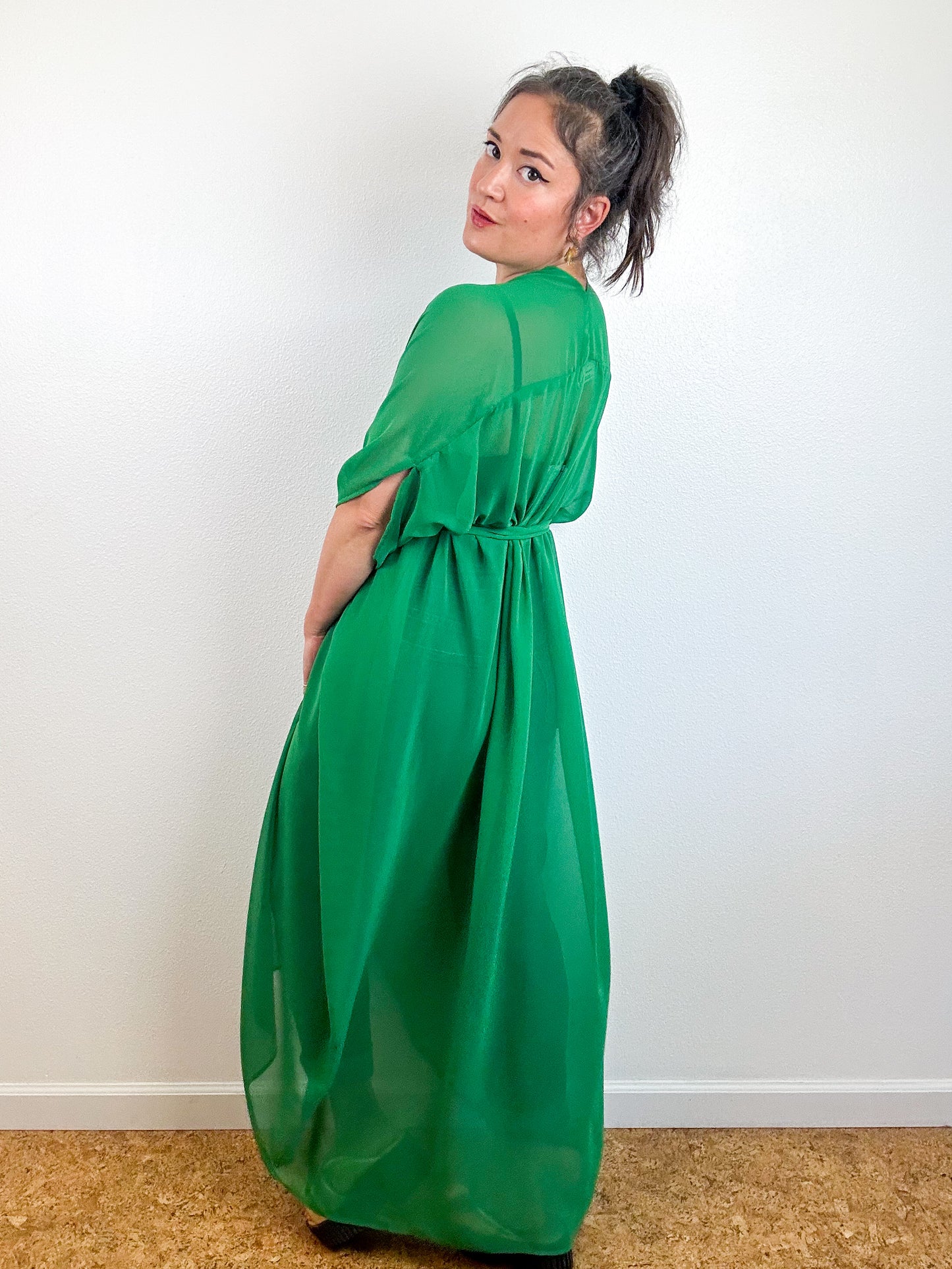 Solid High Low Kimono Kelly Green Chiffon