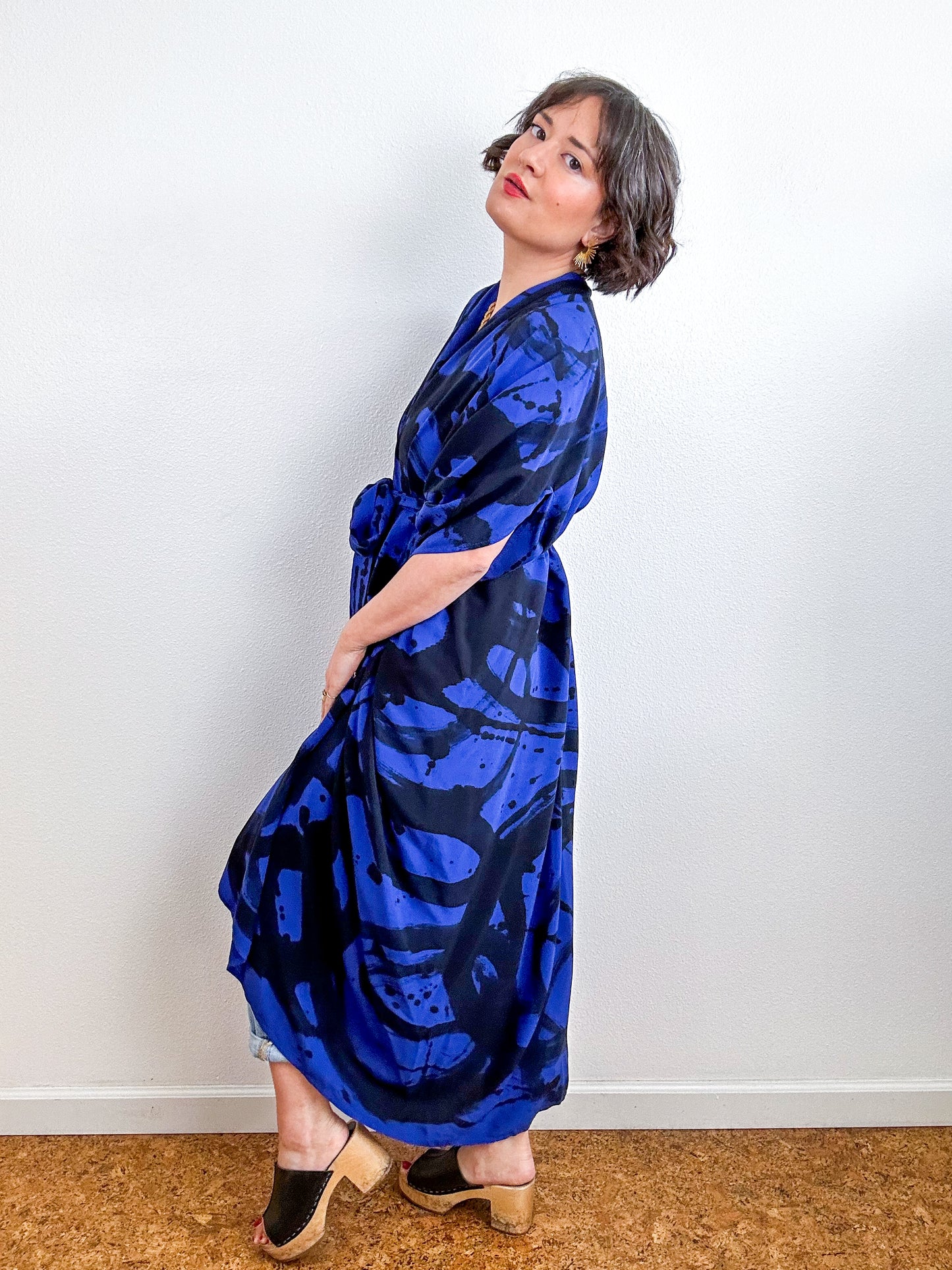 Hand-Dyed High Low Kimono Royal Black Sumi