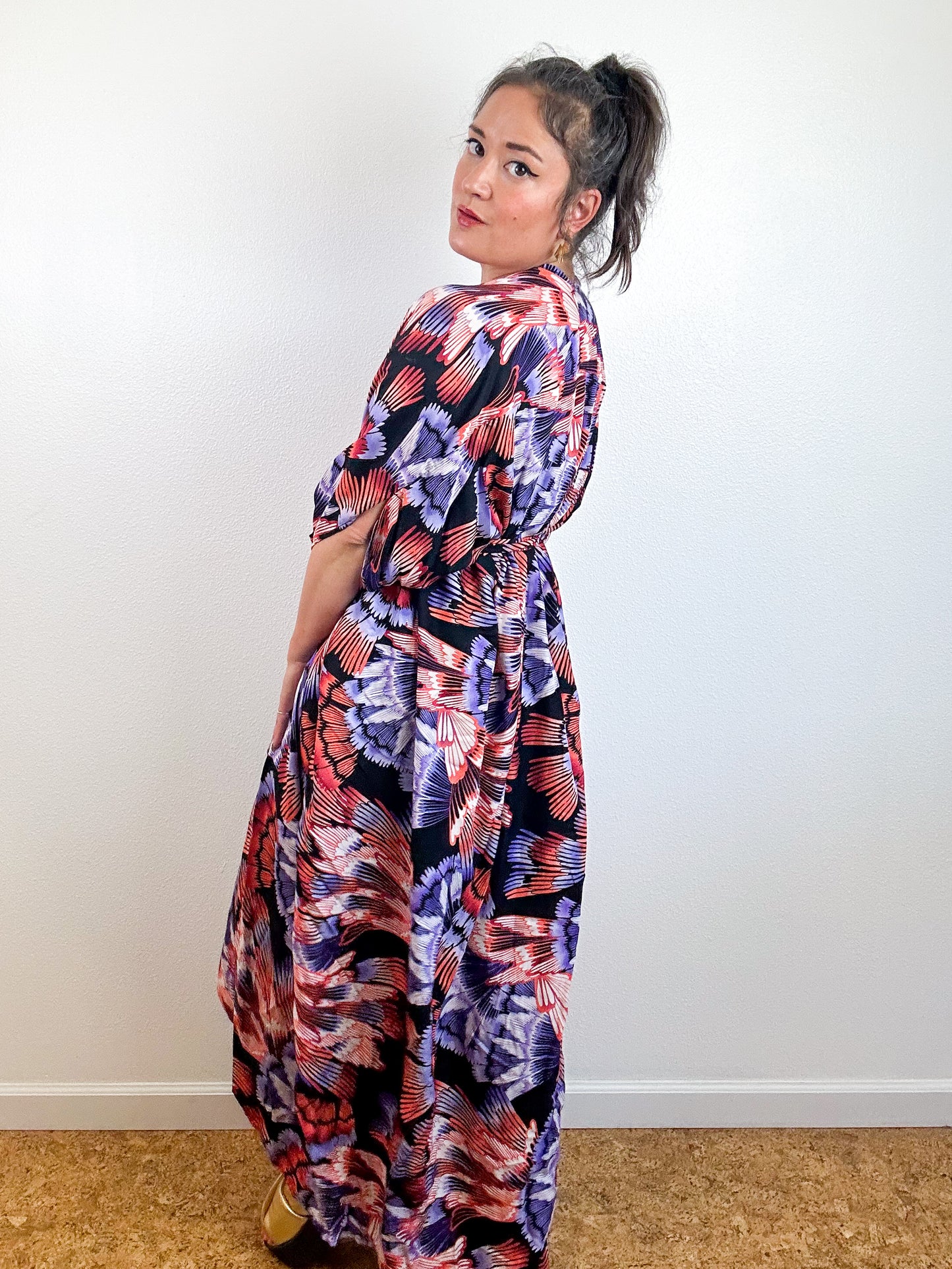 Print High Low Kimono Wings Challis