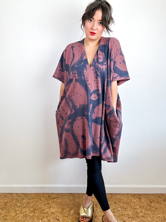 Hand-Dyed Cotton Sweatshirt Caftan Dress Rose Sumi