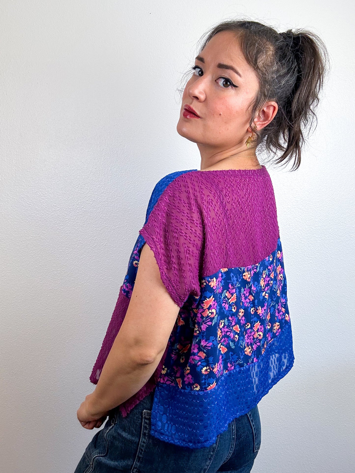 Scrappy Crop Blue Magenta Floral