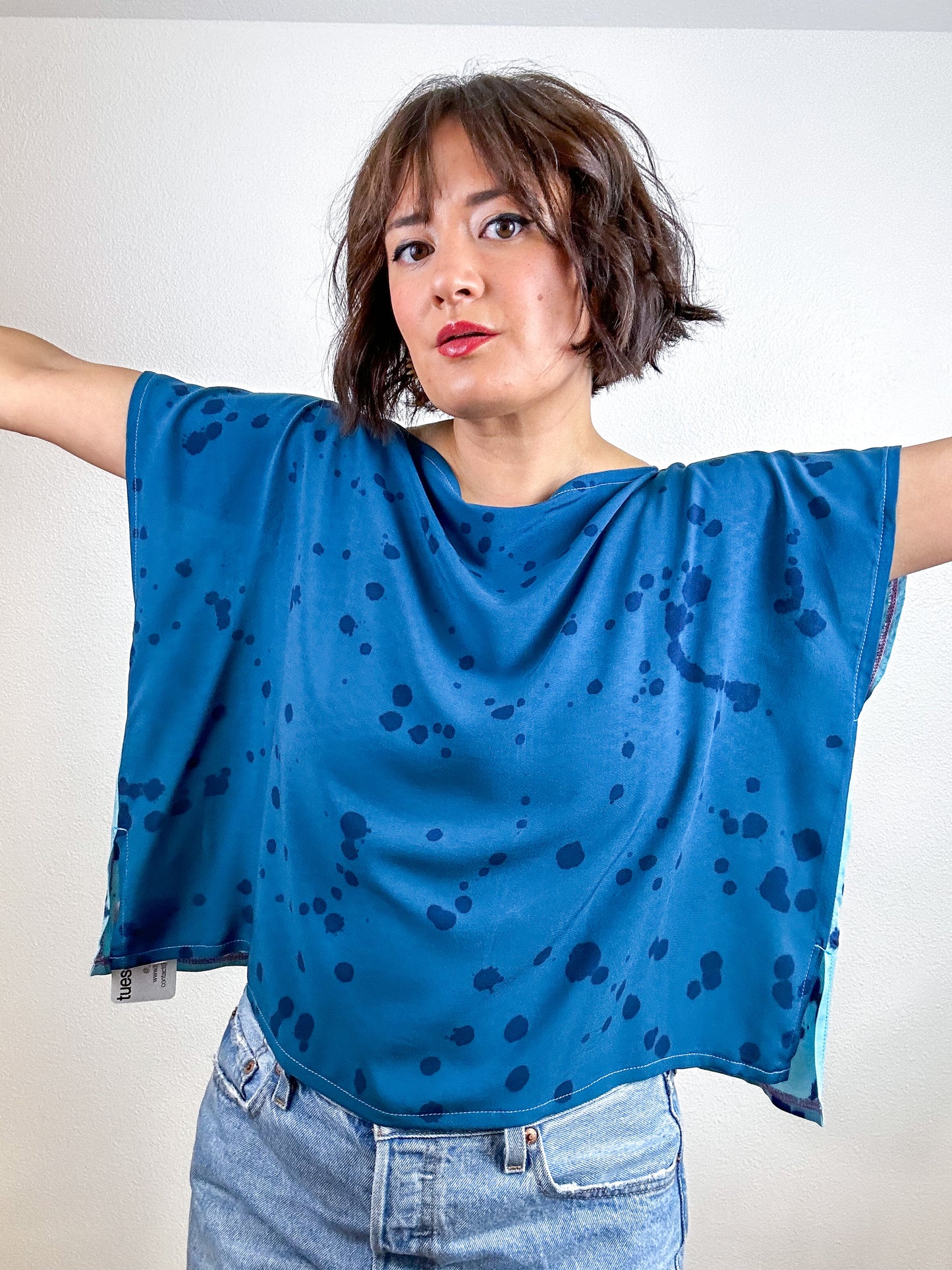 Hand-Dyed Flip Crop Rayon Aqua Teal Indigo Speckle