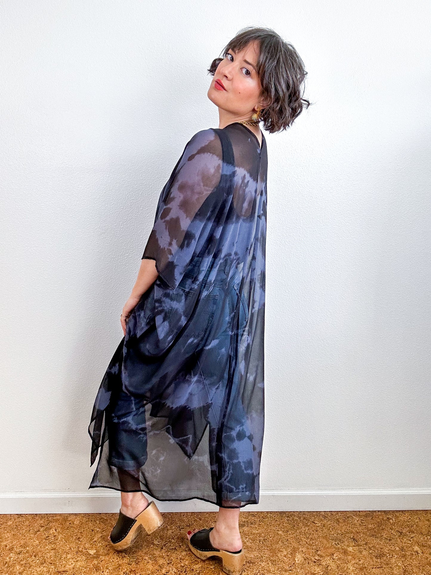 SILK Midi Caftan Dress Charcoal Black Tie