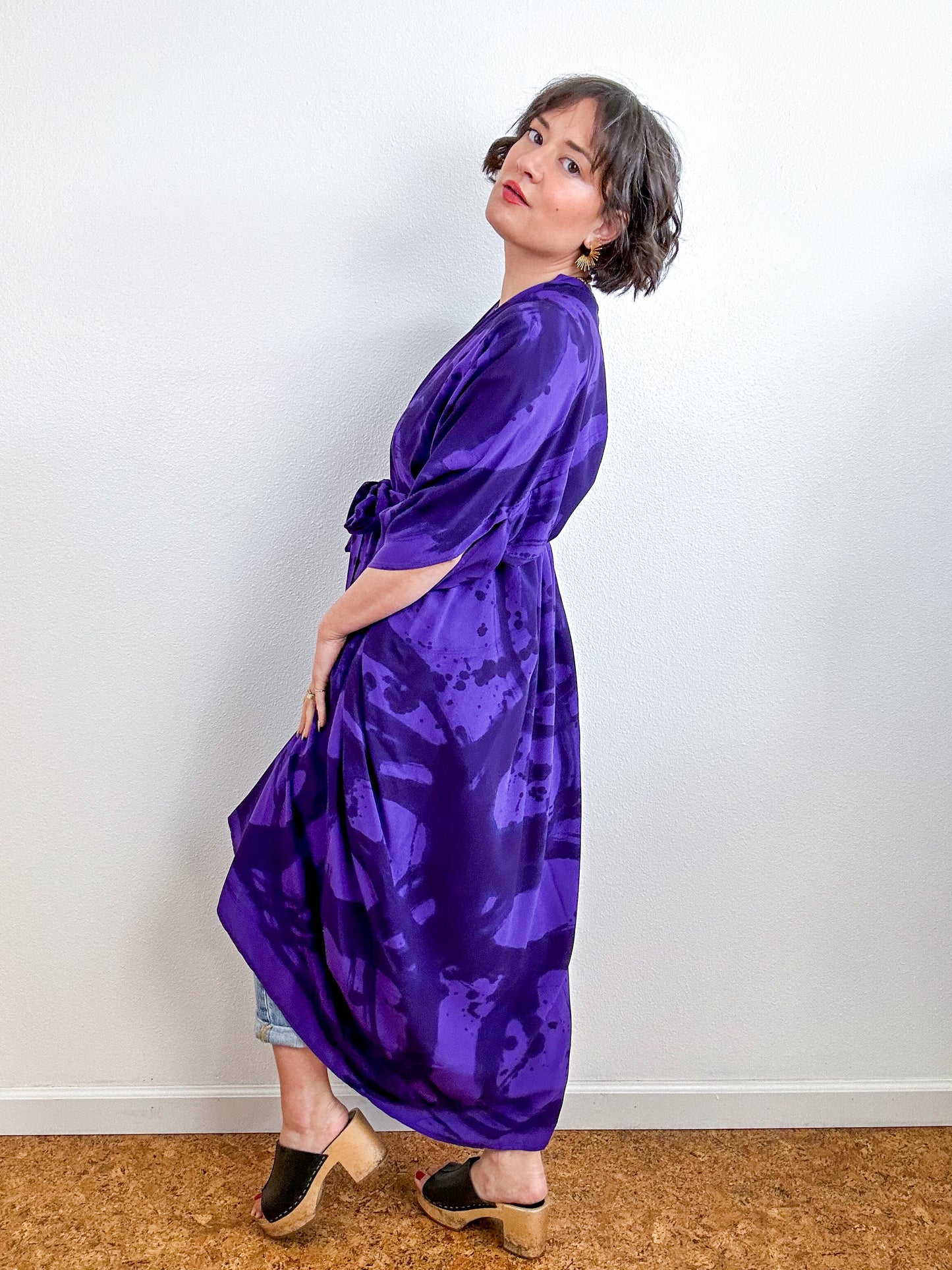 Hand-Dyed High Low Kimono Navy Purple Sumi