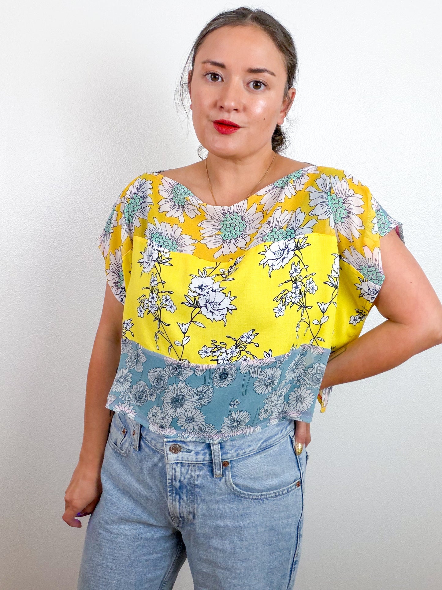 Scrappy Crop Blue Yellow Floral