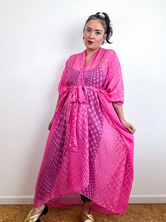 Print High Low Kimono Pink Dot Chiffon