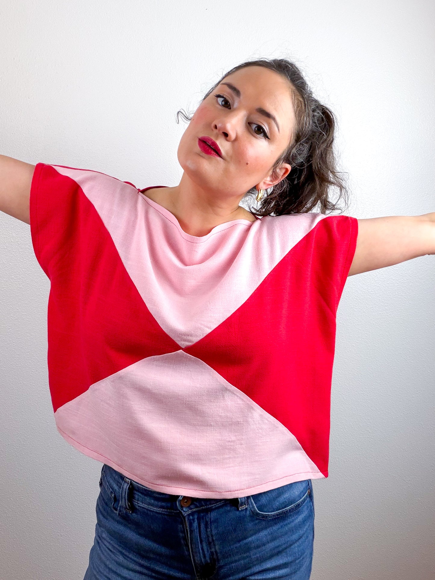 Linen Blend Flip Crop Pink Red