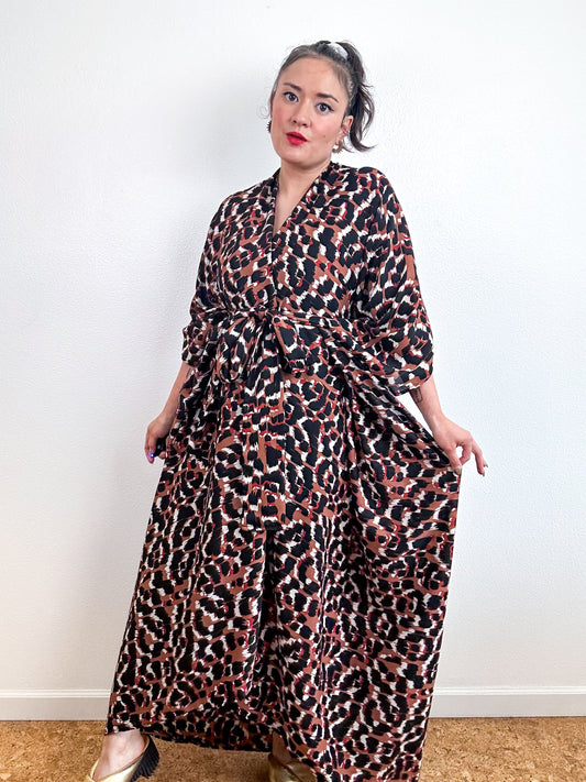 Print High Low Kimono Copper Red Abstract Georgette