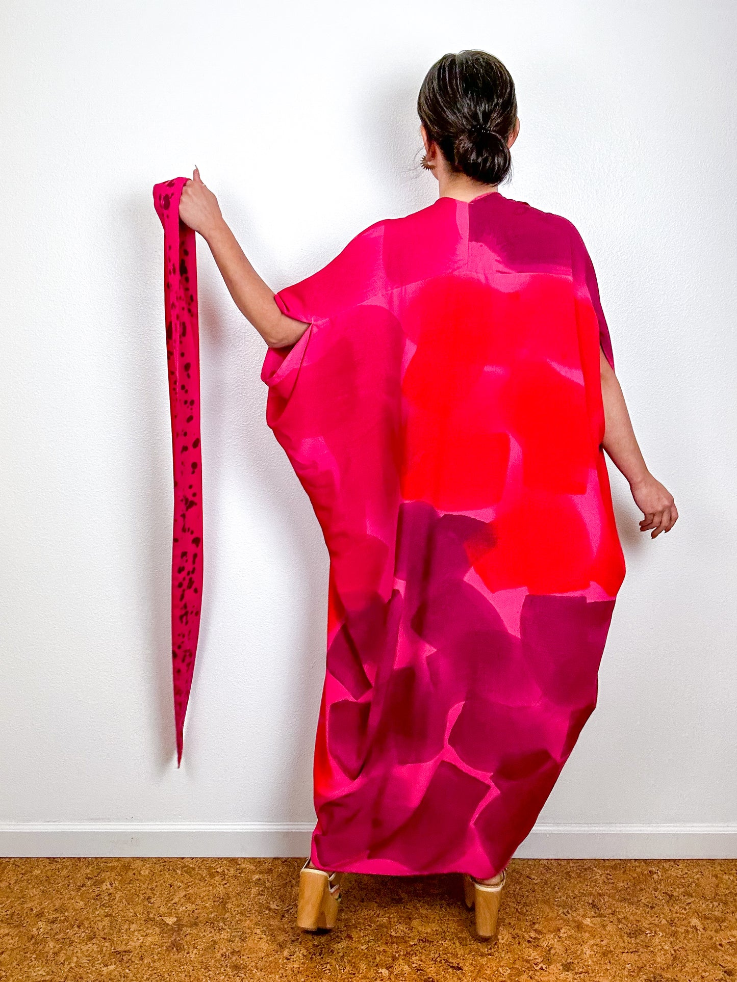Hand-Dyed High Low Kimono OOAK Fuchsia 1