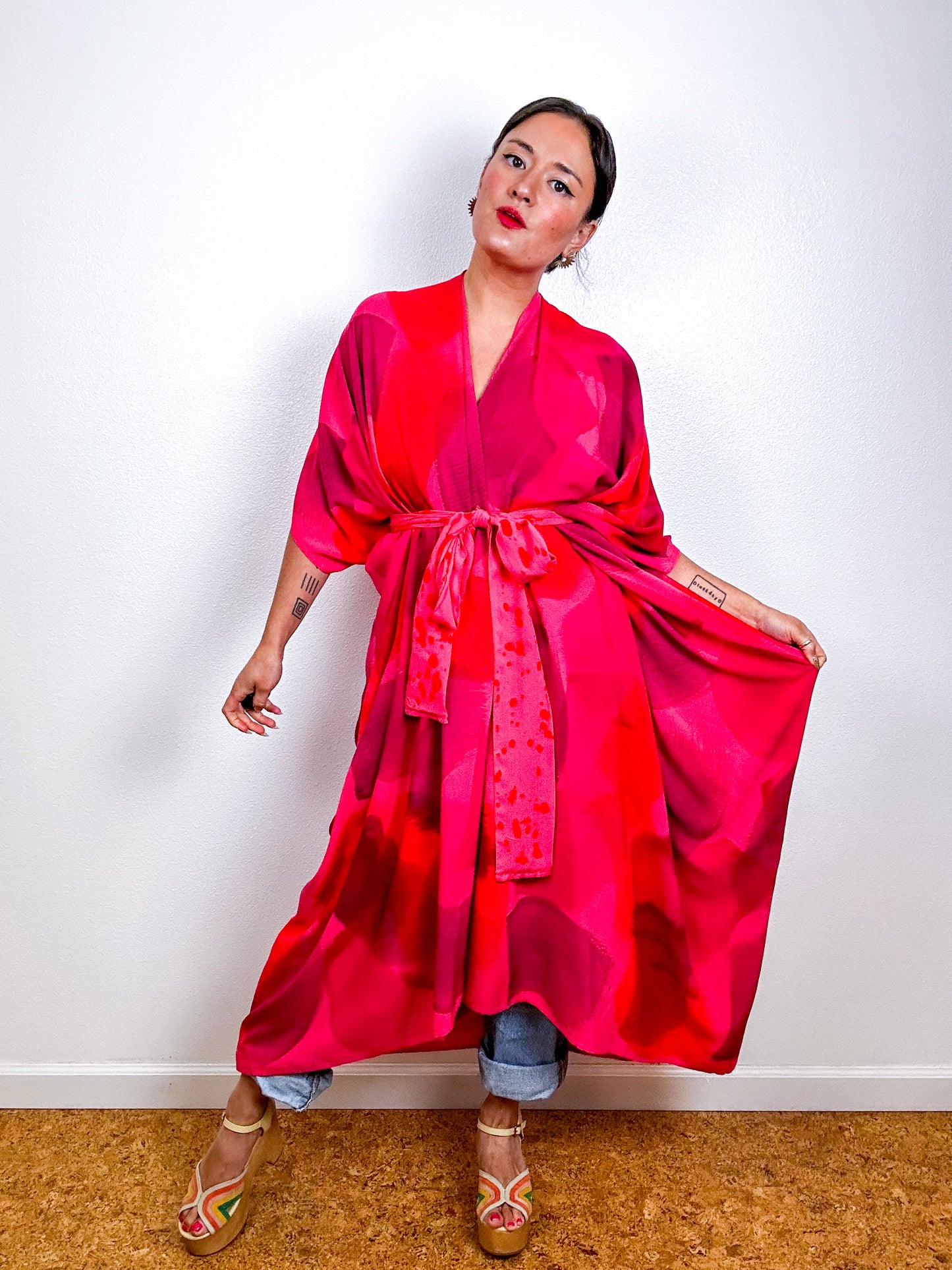Hand-Dyed High Low Kimono OOAK Coral 1