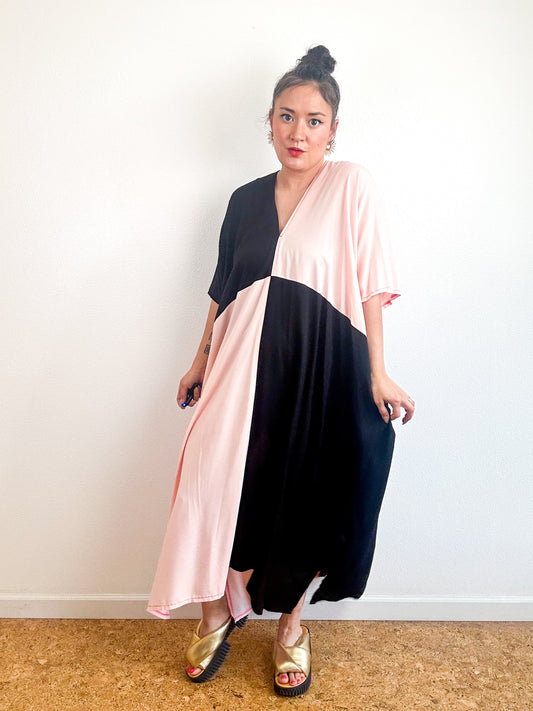 Color Block Midi Caftan Dress Blush Black