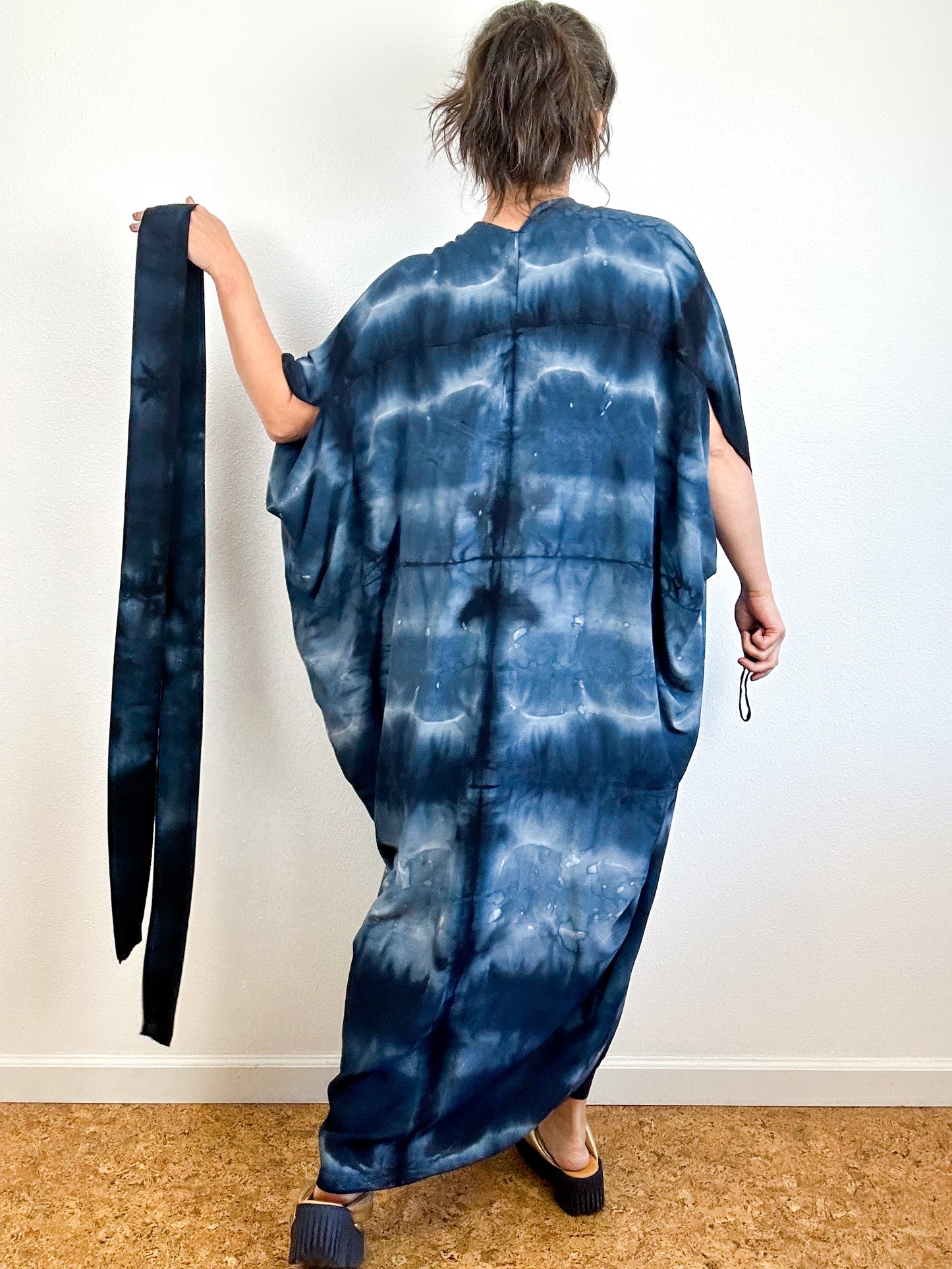 Hand-Dyed High Low Kimono Black Watercolor