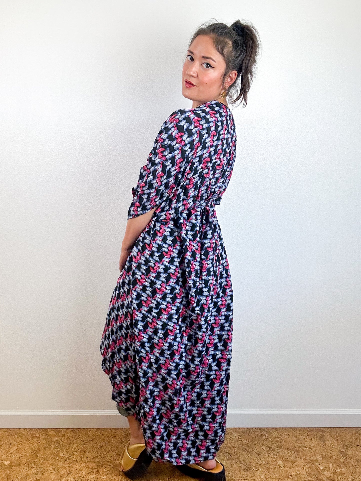 Print High Low Kimono Butterflies Challis