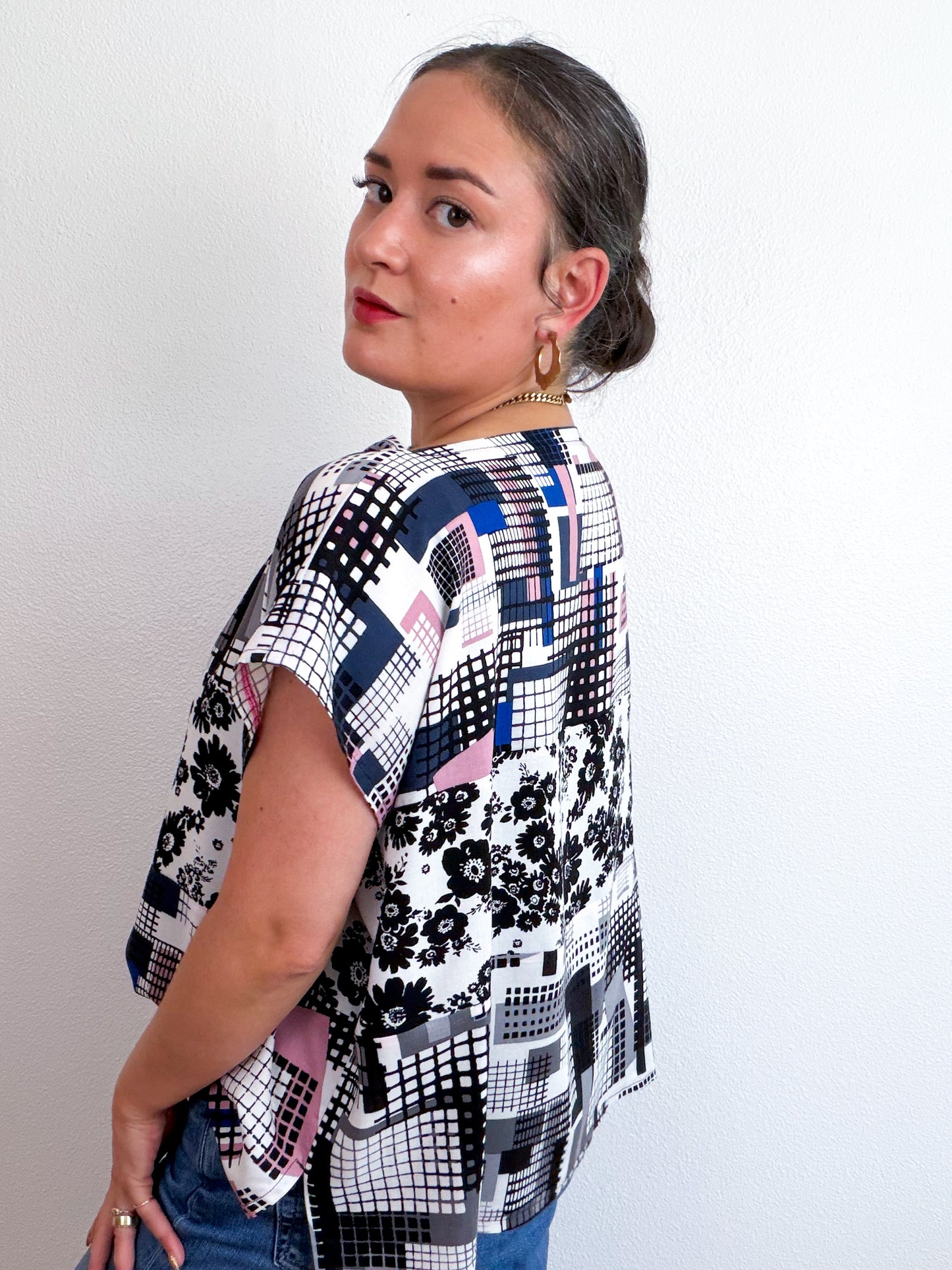 Scrappy Crop Geo Floral Print Challis