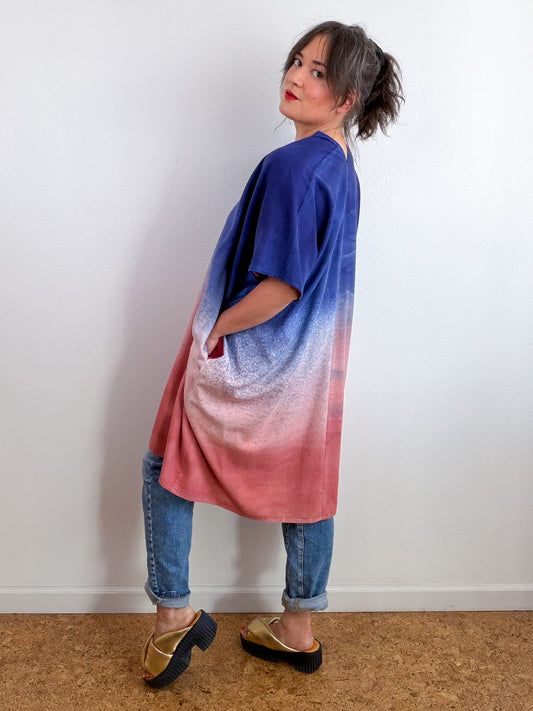 Hand-Dyed Linen Blend Caftan Dress Midnight Blush Terracotta Gradient