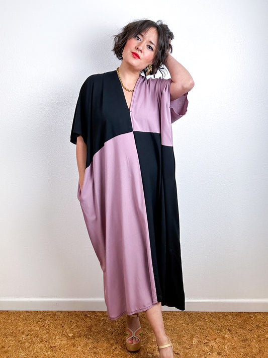Color Block Midi Caftan Dress Mauve Black