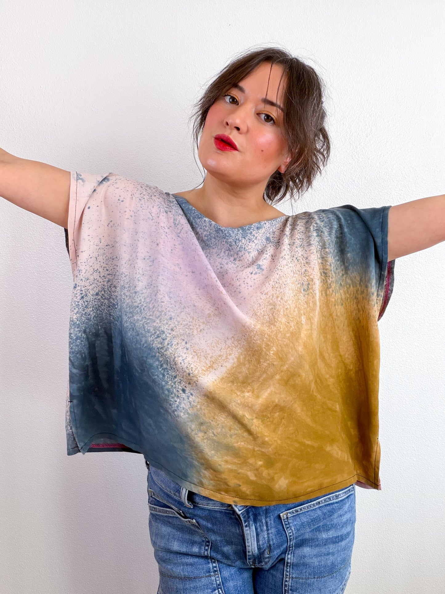 Hand-Dyed Bamboo Flip Crop Raven Wisteria Bronze Gradient