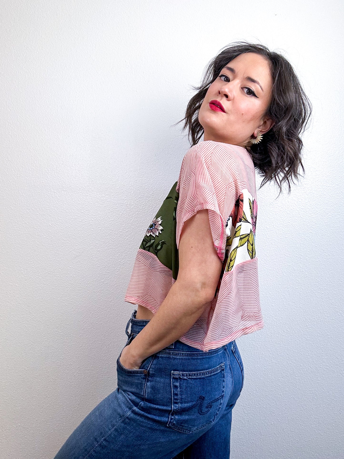 Scrappy Crop Blush Olive Ivory Floral