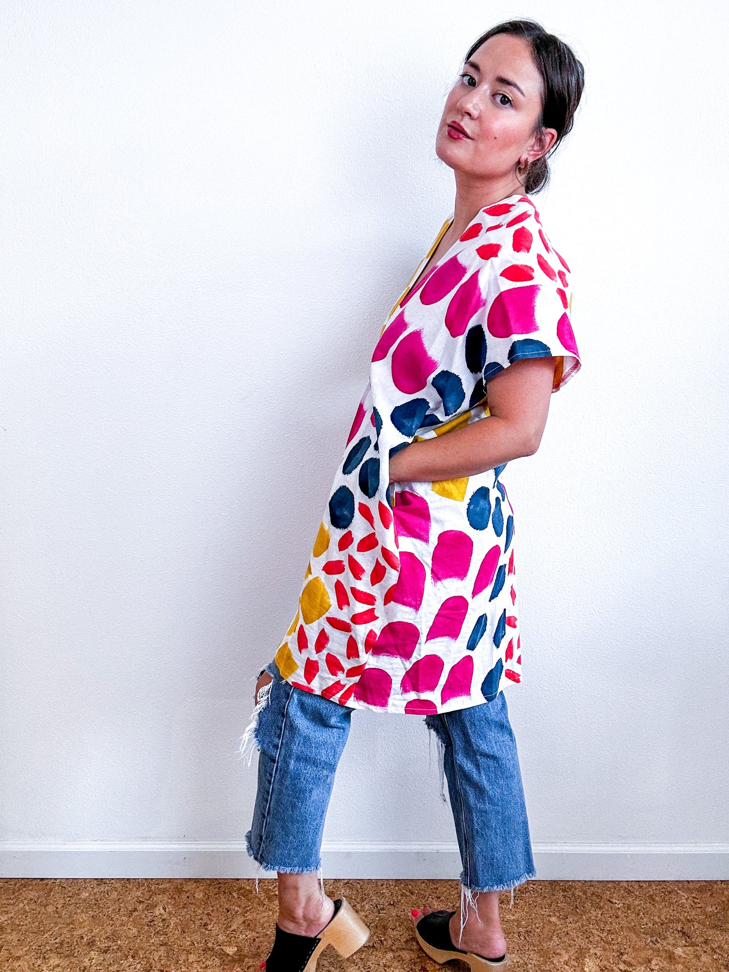 Hand-Dyed Mini Smock Dress Confetti