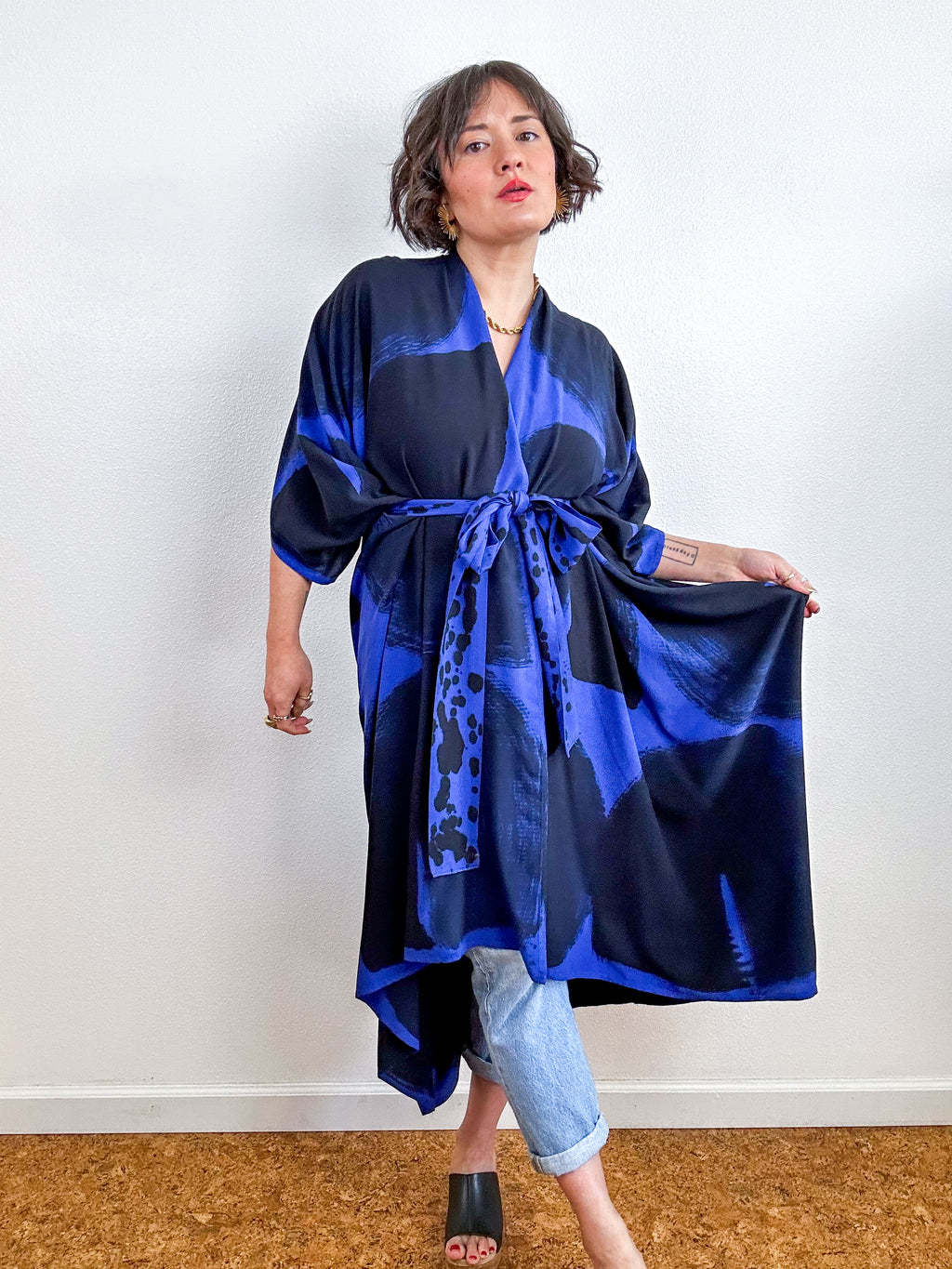 Hand-Dyed High Low Kimono Royal Black Arc