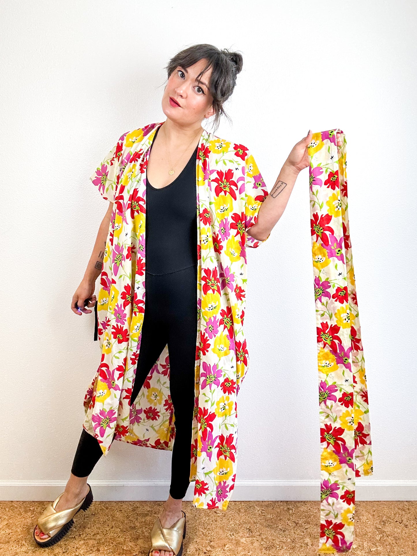 Print Duster Kimono Ivory Lily Cotton Lawn