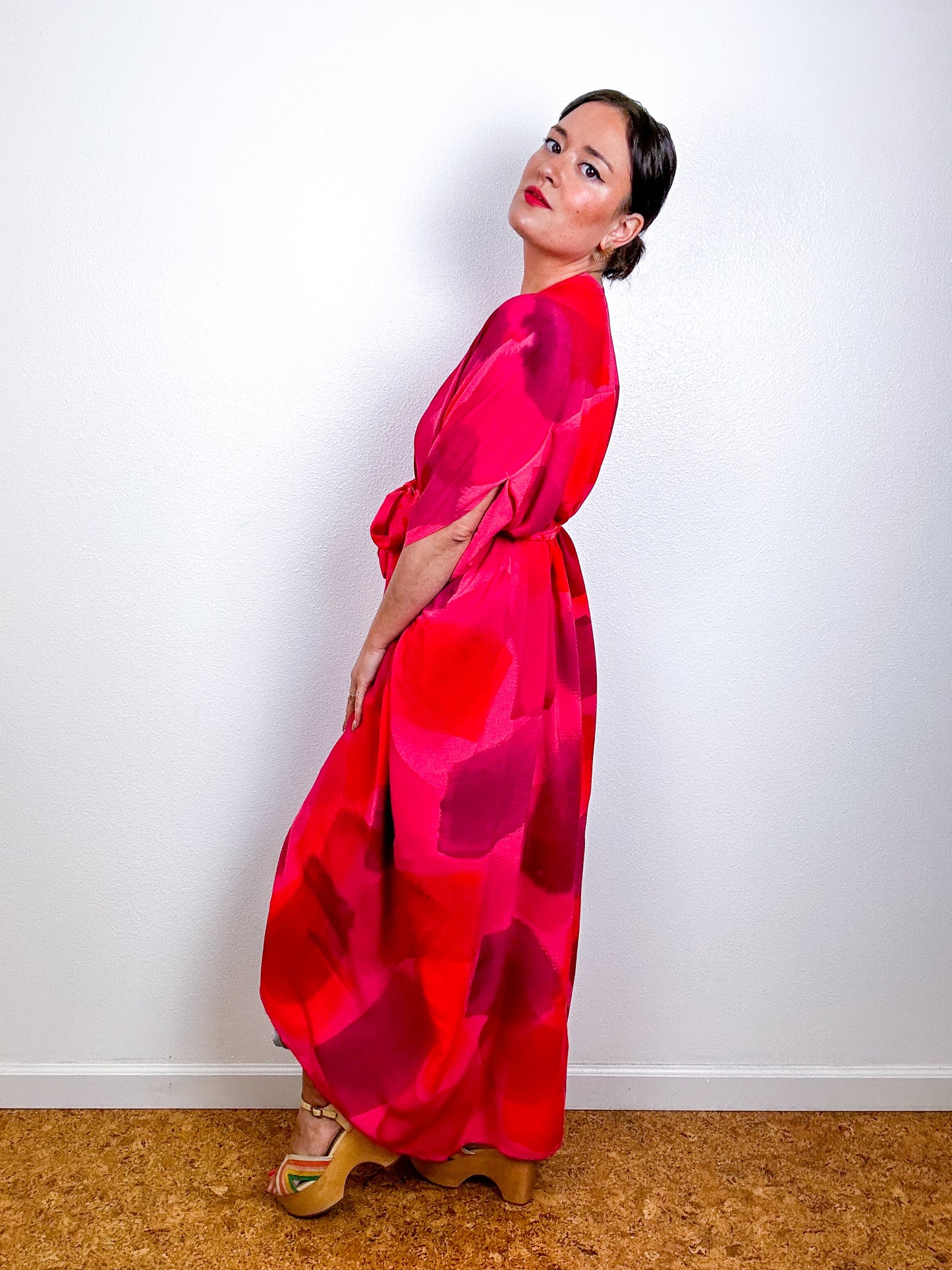 Hand-Dyed High Low Kimono OOAK Coral 1