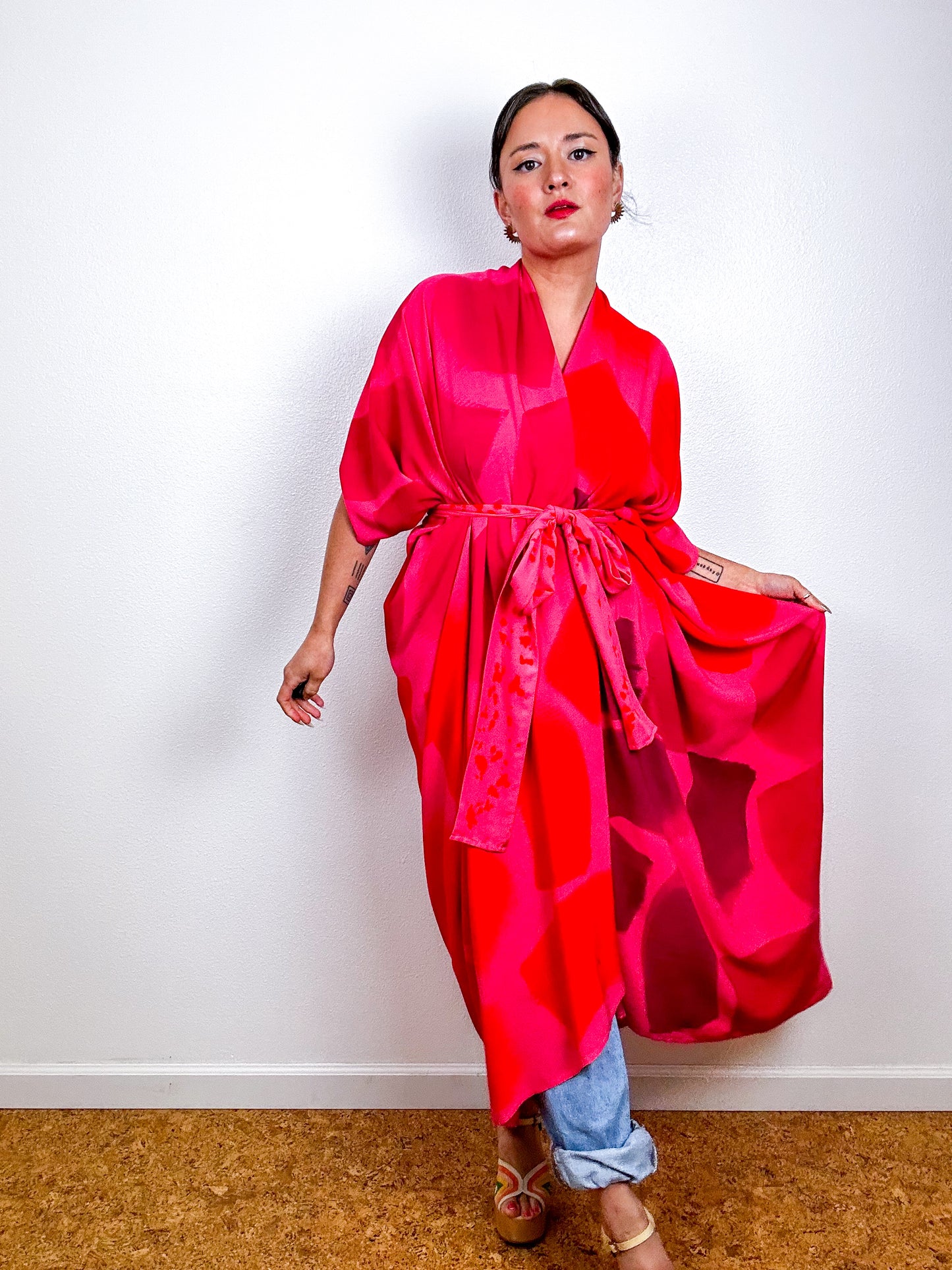 Hand-Dyed High Low Kimono OOAK Coral 2
