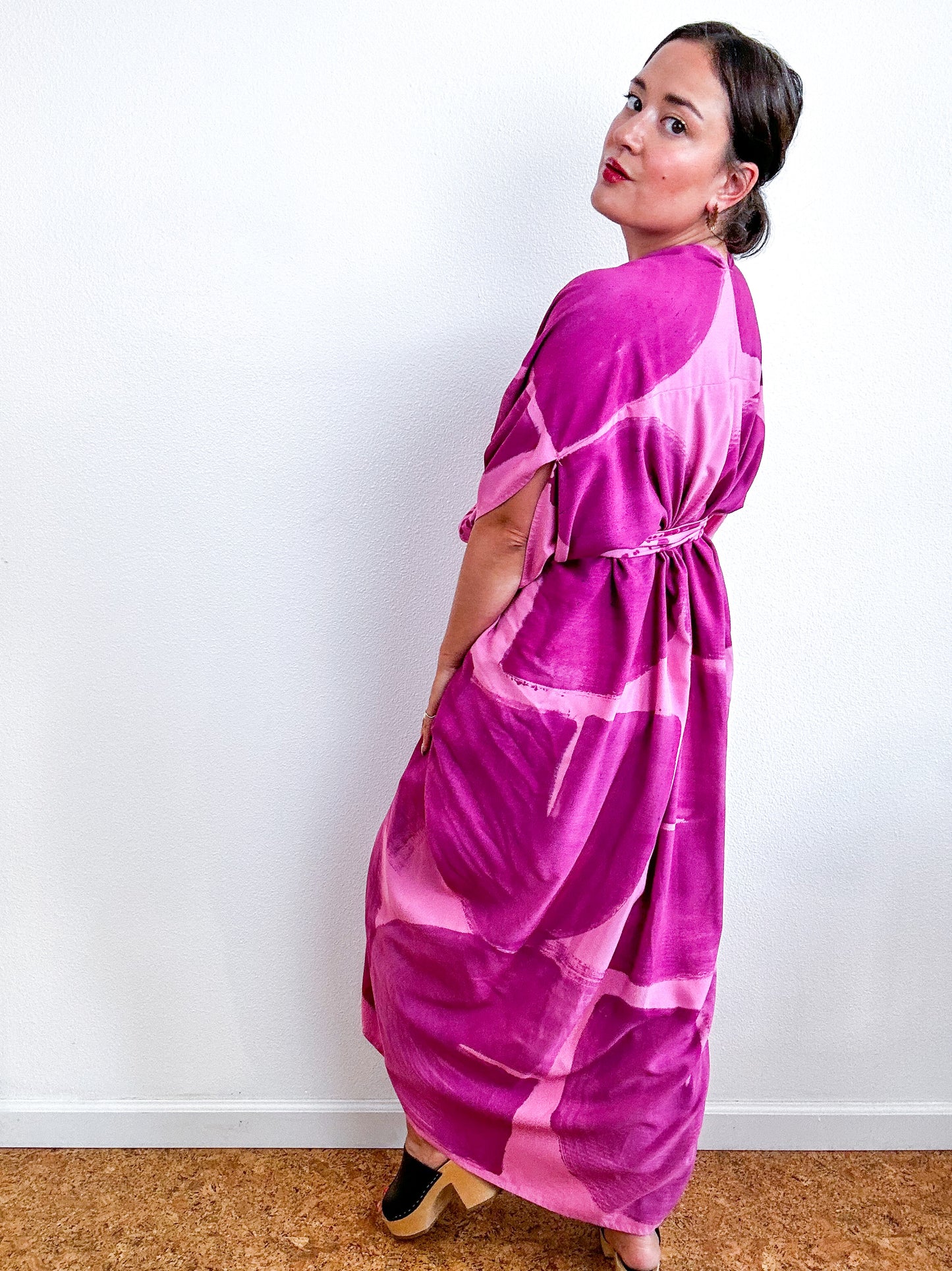 Hand-Dyed High Low Kimono Pink Amethyst Arc