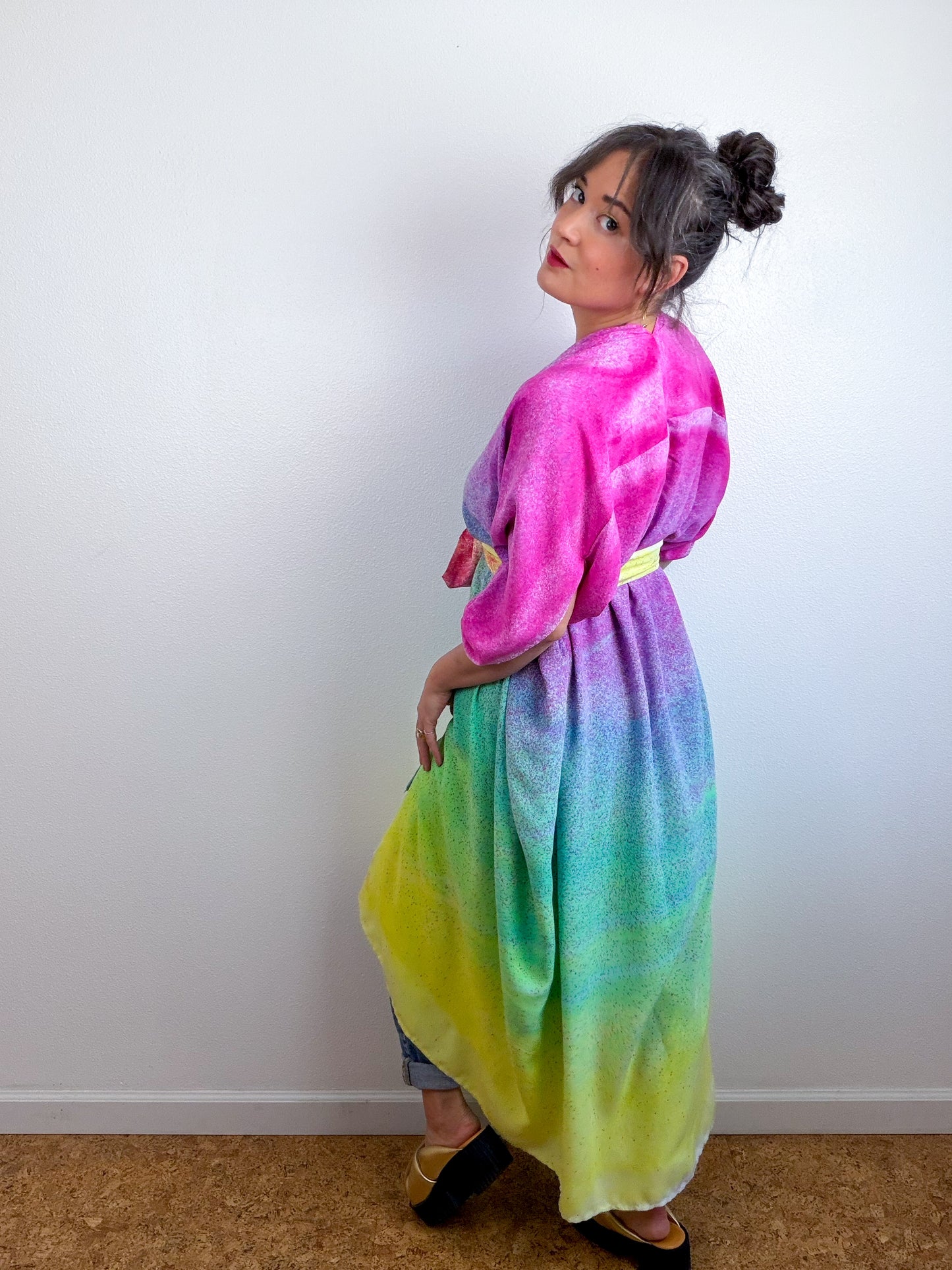 Hand-Dyed High Low Kimono Funfetti