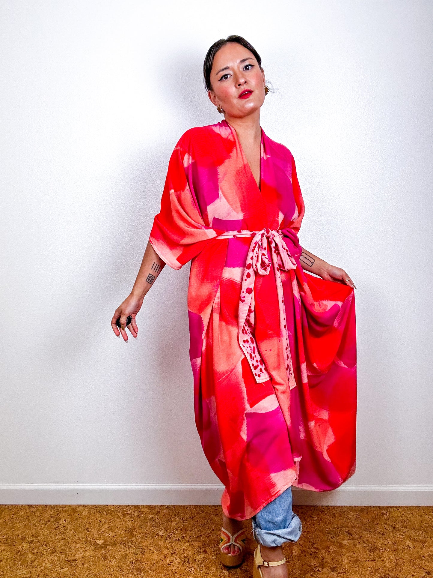Hand-Dyed High Low Kimono OOAK Peach 1