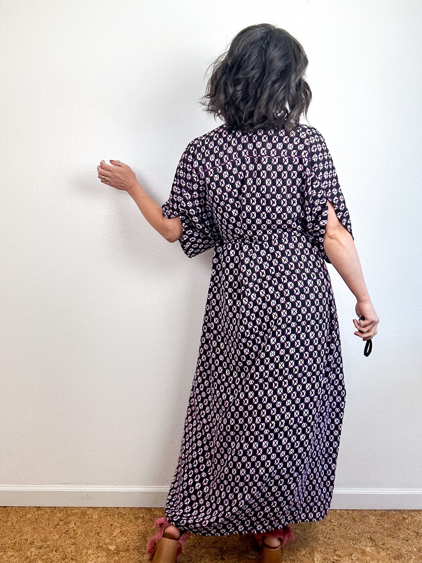 Print High Low Kimono Purple Faux Shibori Georgette