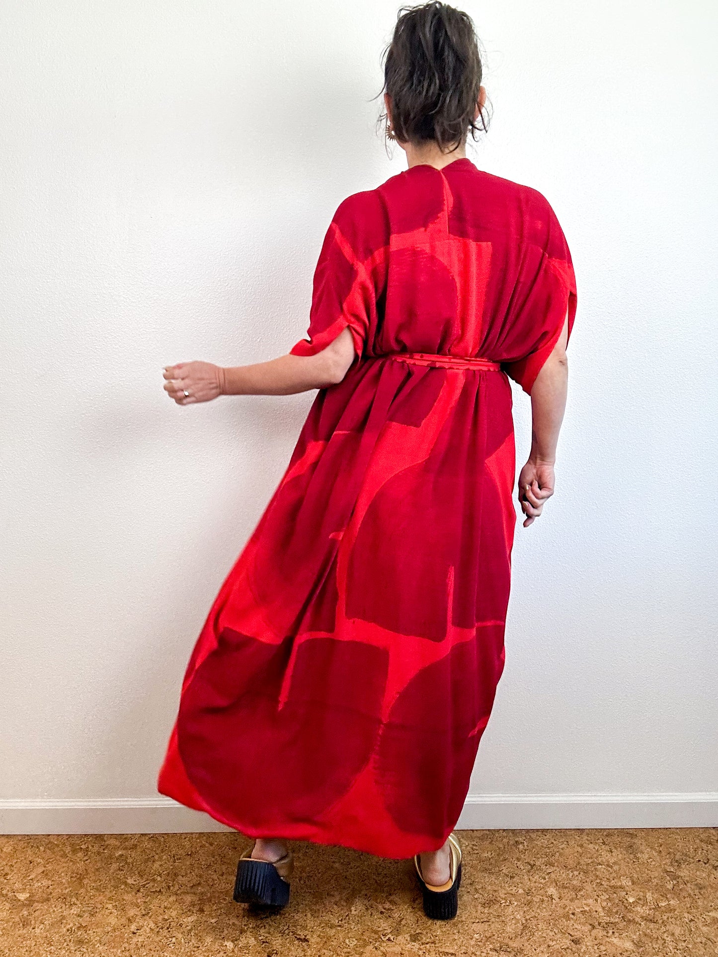 Hand-Dyed High Low Kimono Scarlet Maroon Arc