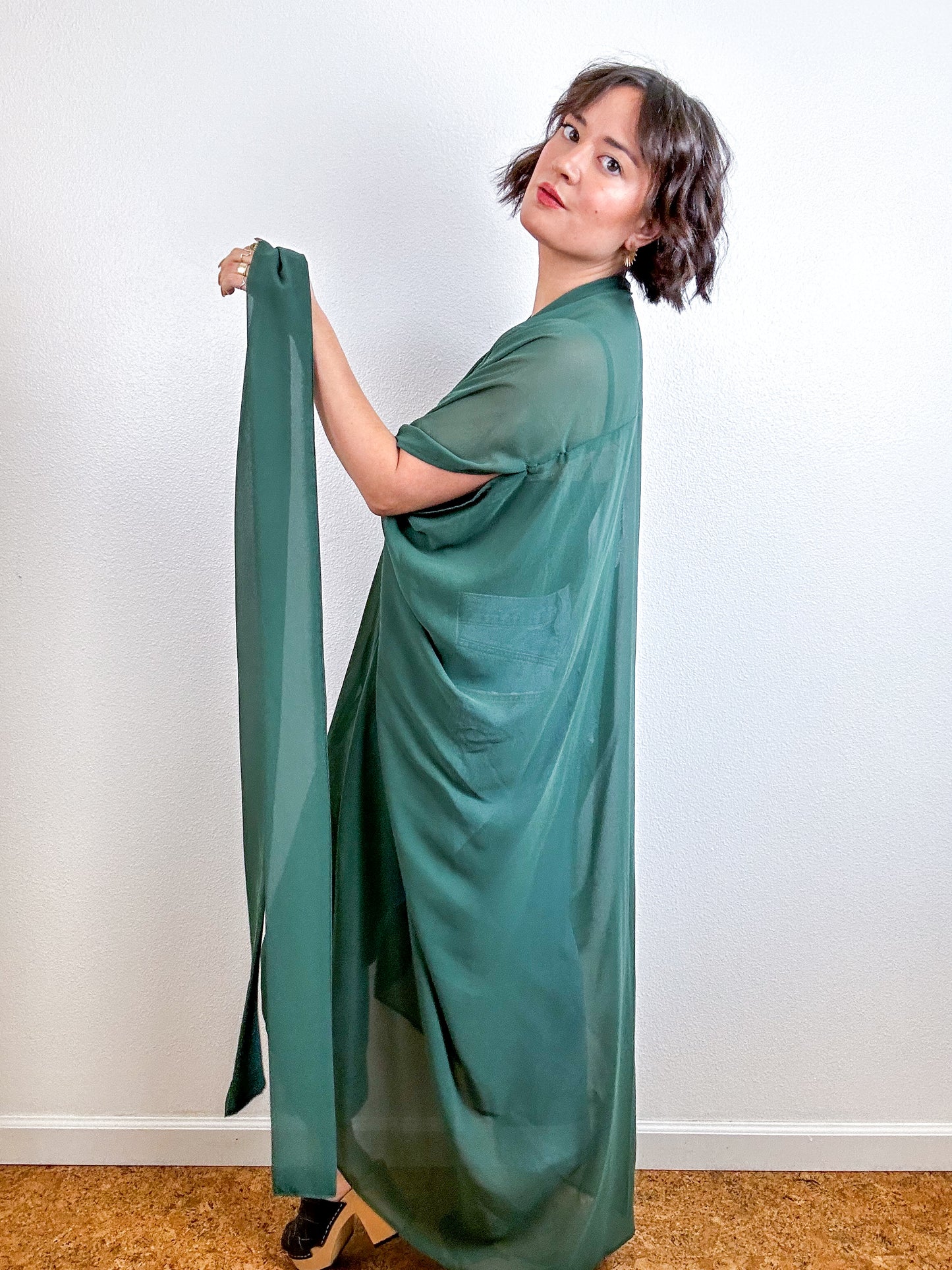Solid High Low Kimono Olive Chiffon
