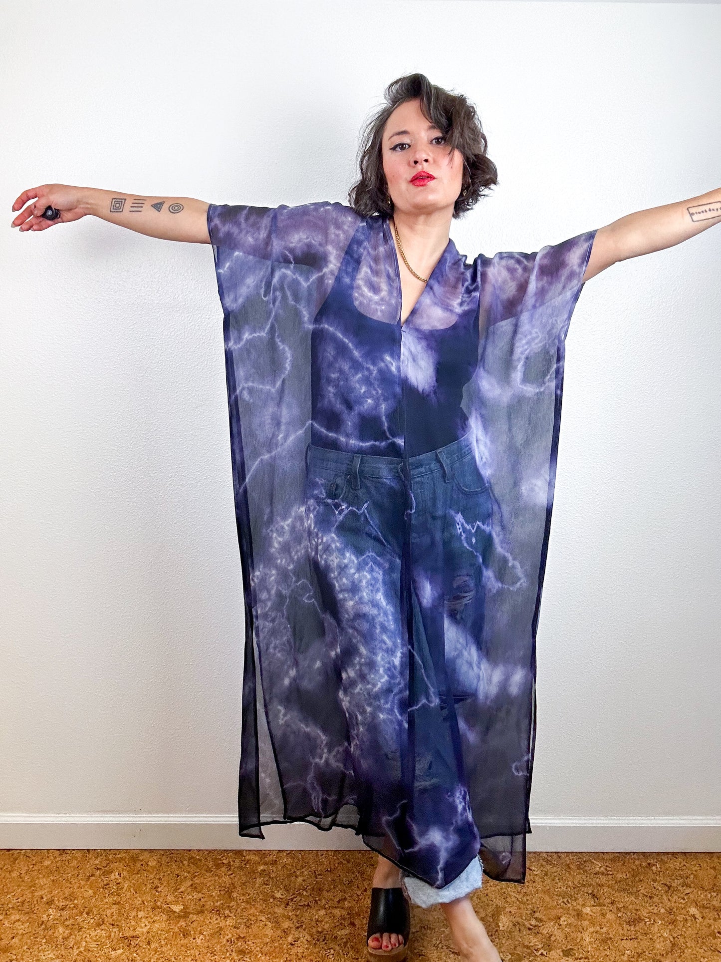 SILK Midi Caftan Dress Purple Tie