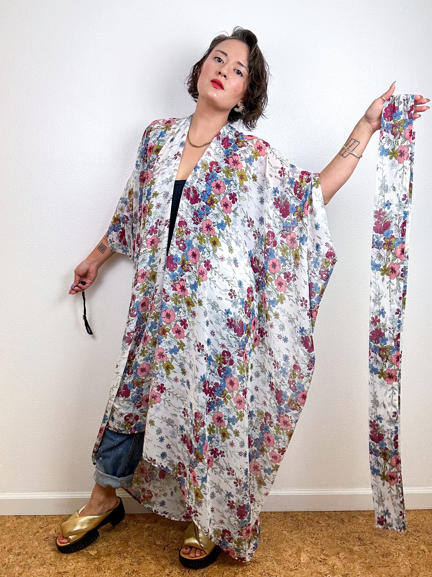 Print High Low Kimono Wildflower Chiffon