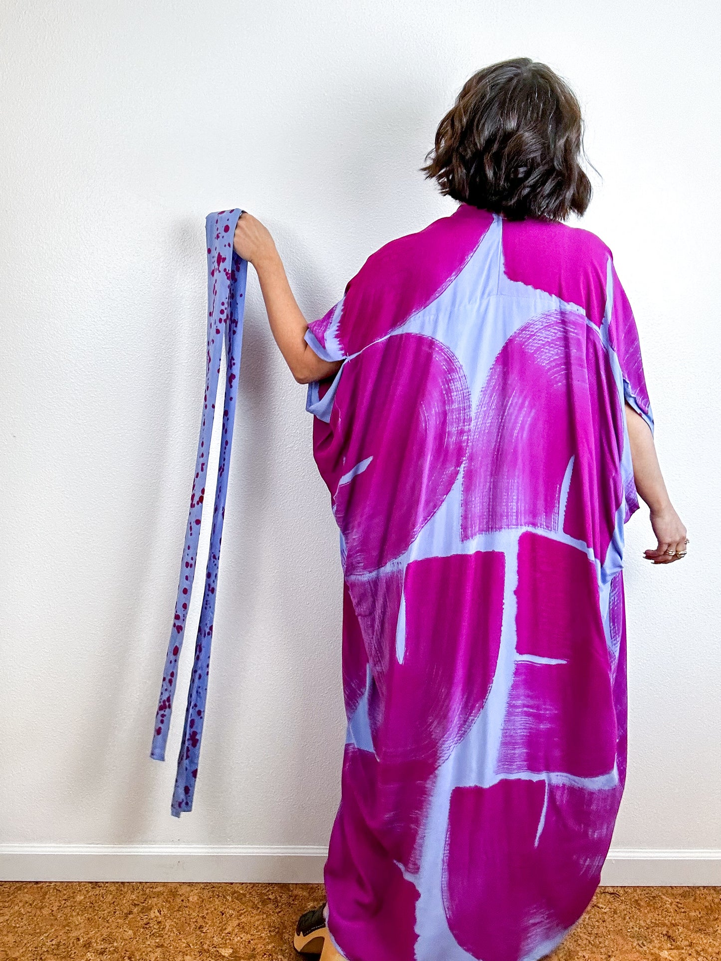 Hand-Dyed High Low Kimono Blue Amethyst Arc