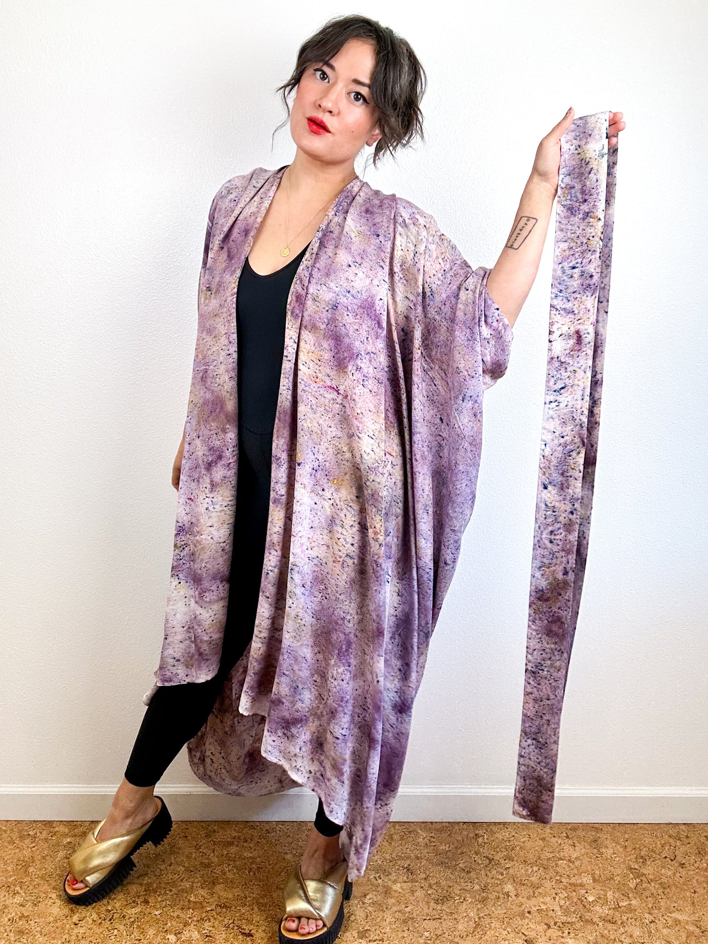 Hand-Dyed High Low Kimono Deconstructed Mist