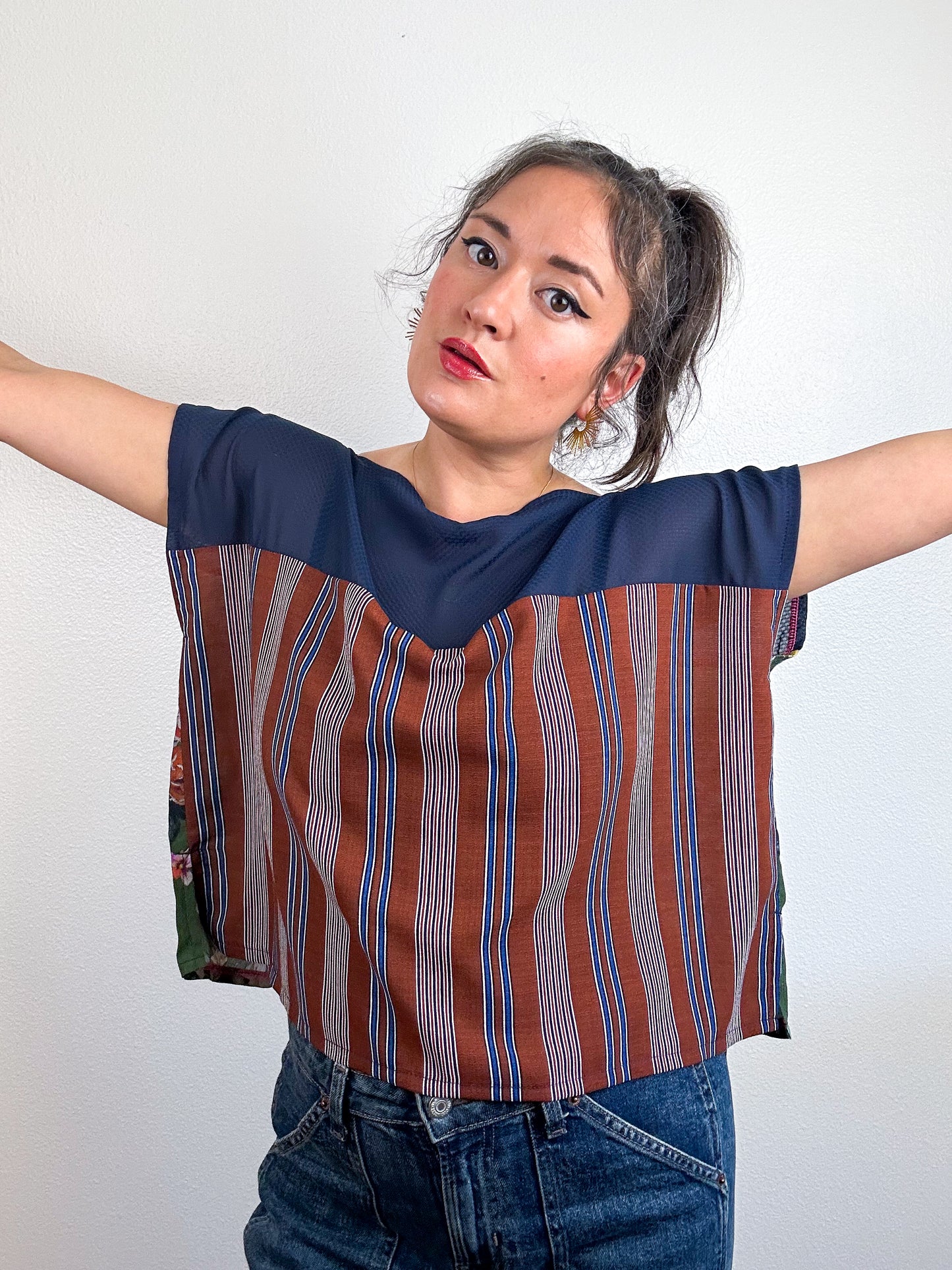 Scrappy Crop Navy Floral Stripes