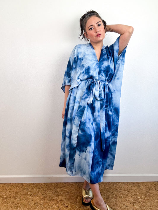 Hand-Dyed Bamboo Tie Caftan Blue Storm