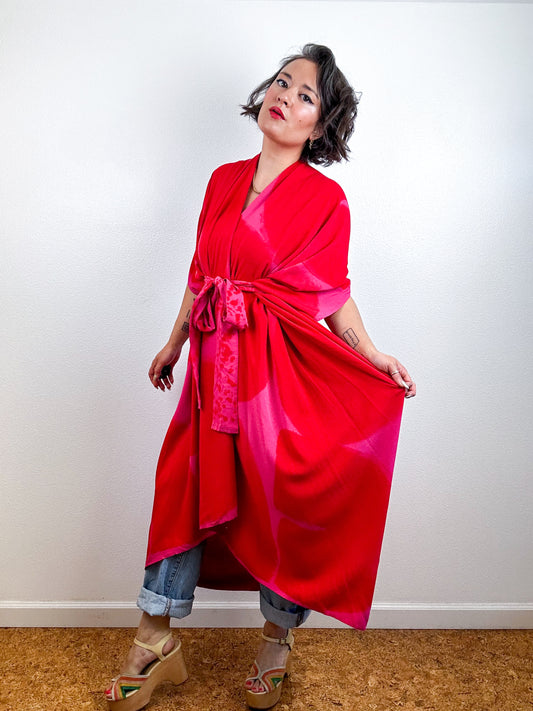 Hand-Dyed High Low Kimono Fushia Red Arc