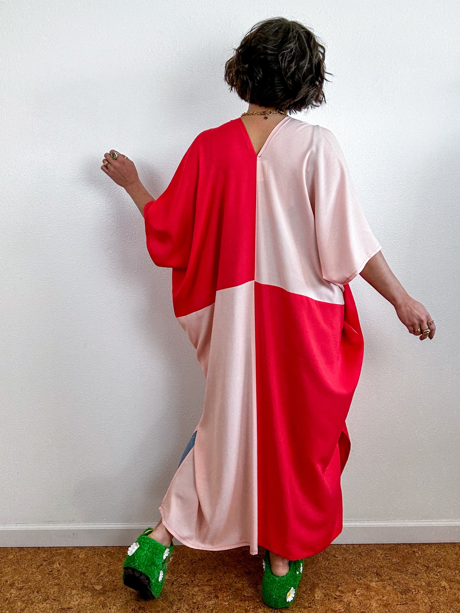 Color Block Midi Caftan Dress Scarlet Blush