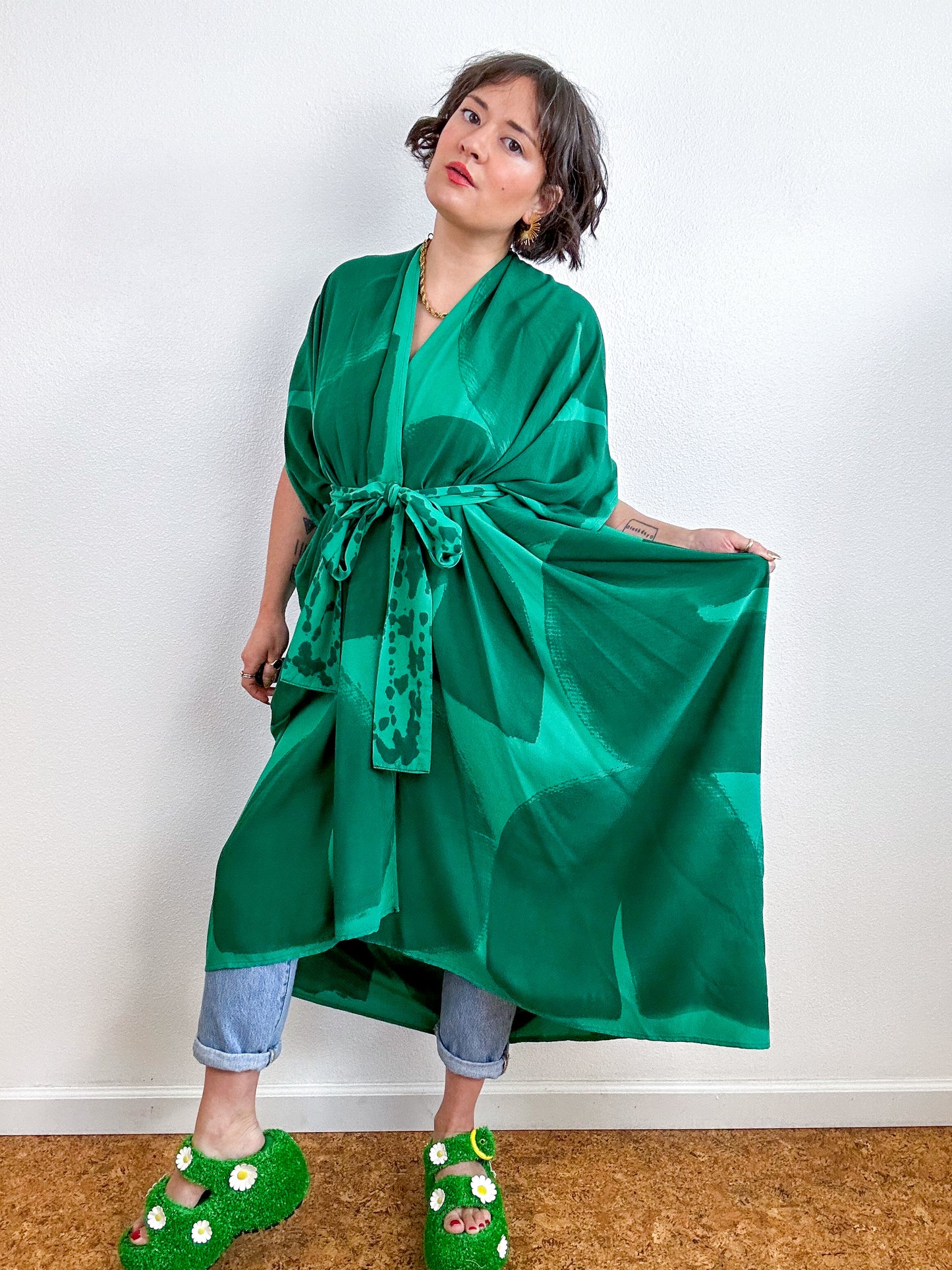 Hand-Dyed High Low Kimono Kelly Green Arc