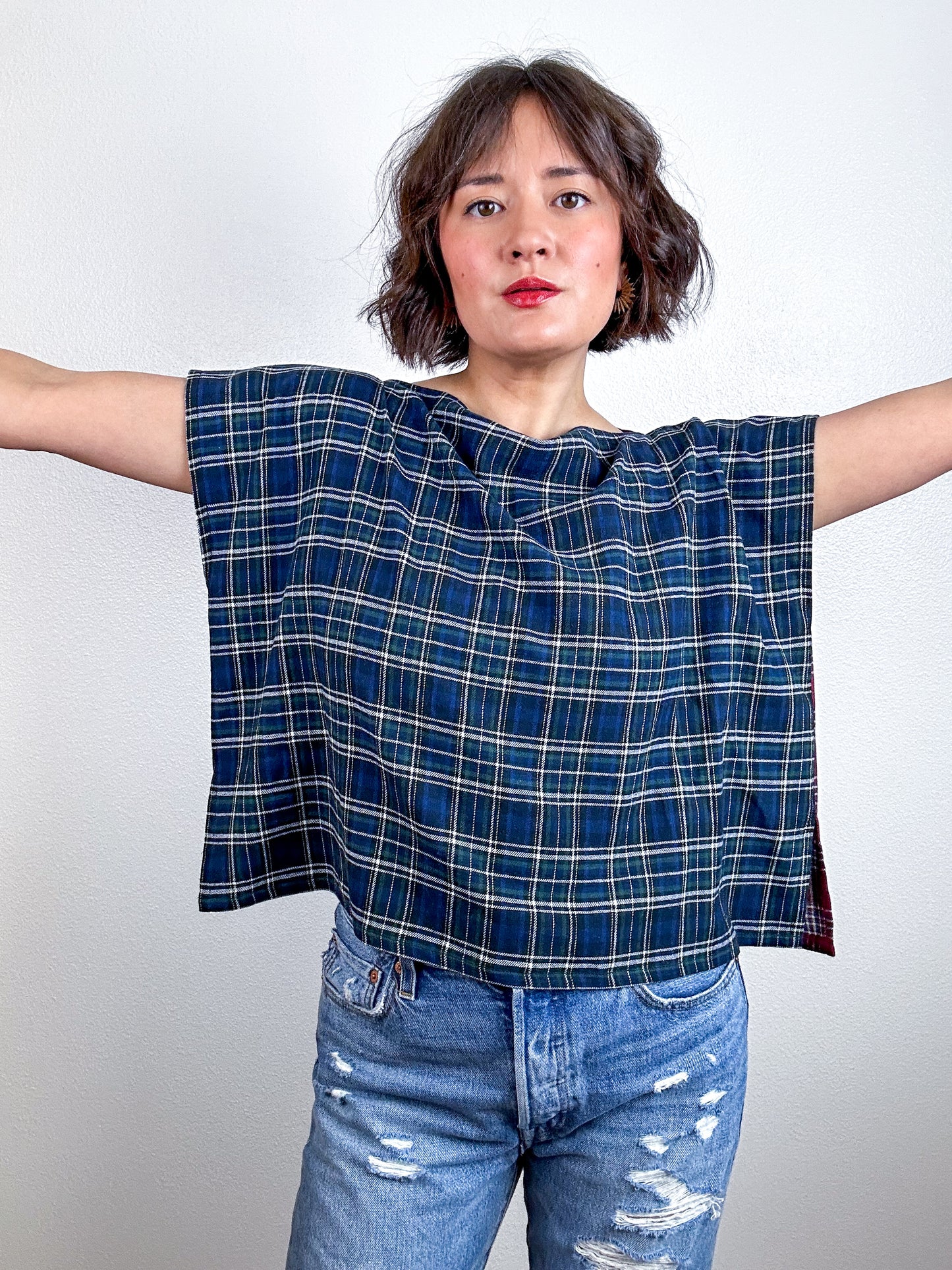 Flip Crop Plaid Flannel Maroon Navy