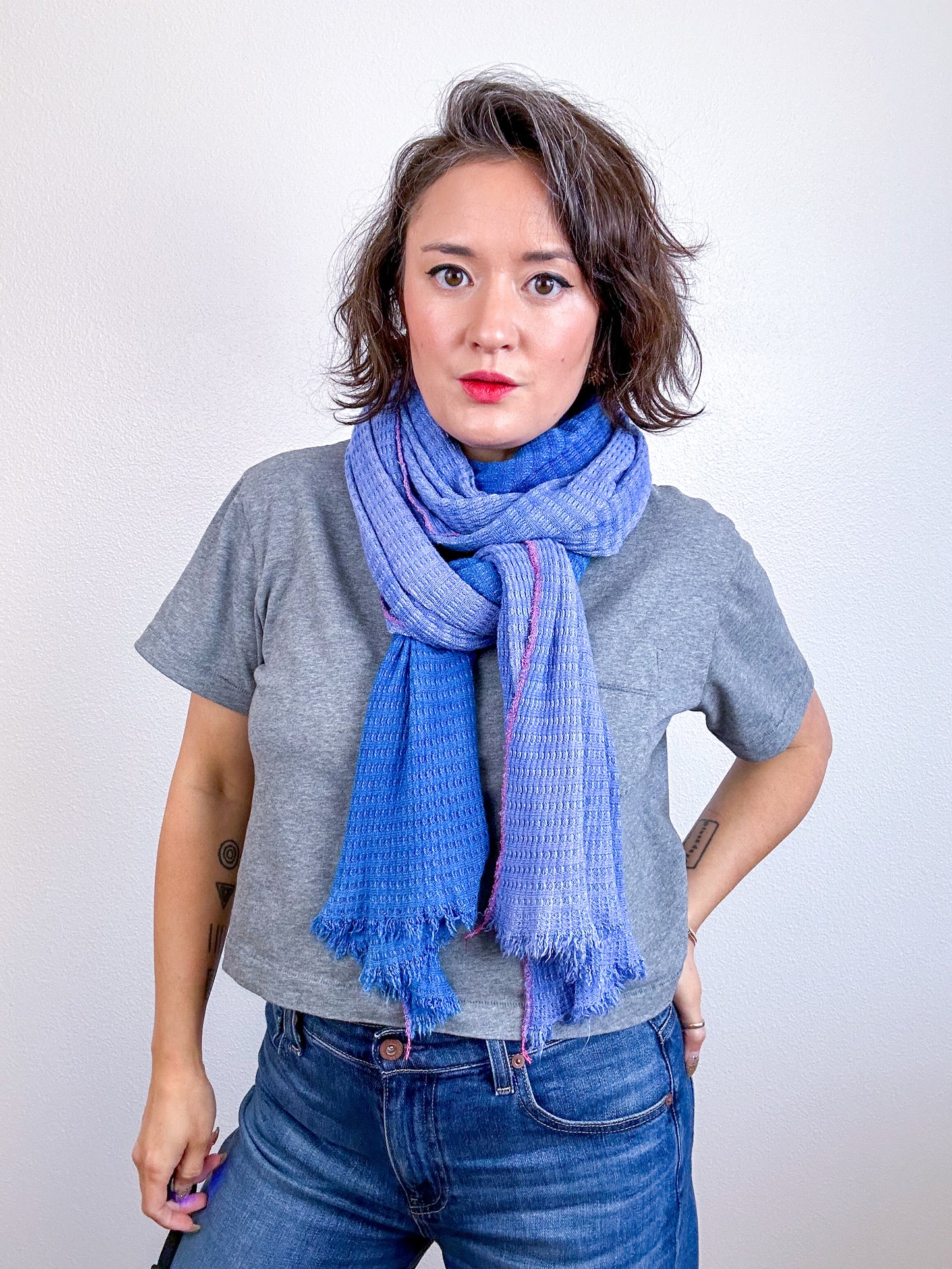 Hand-Dyed Two Tone Knit Scarf Lapis Periwinkle