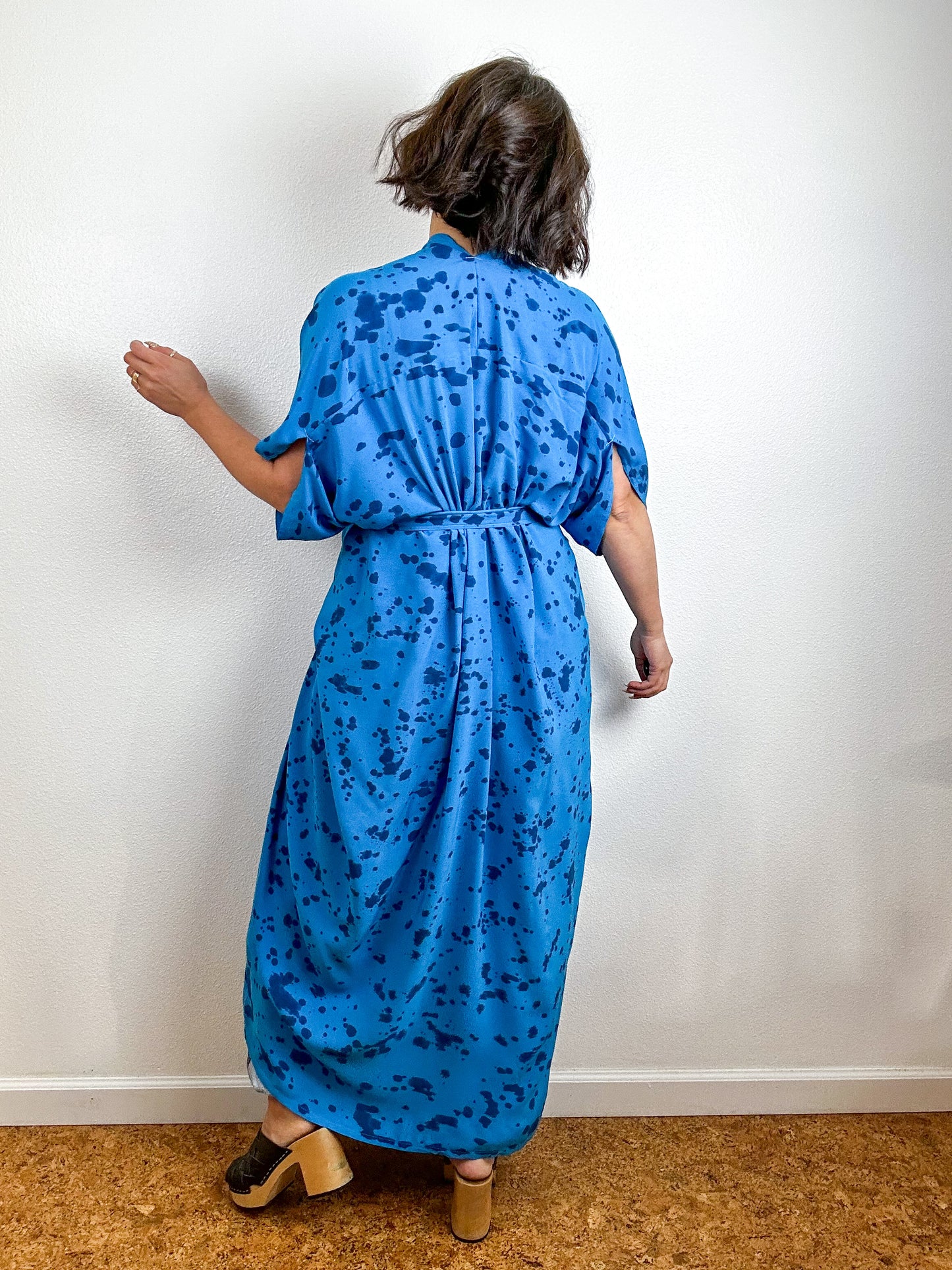 Hand-Dyed High Low Kimono Turquoise Indigo Speckle
