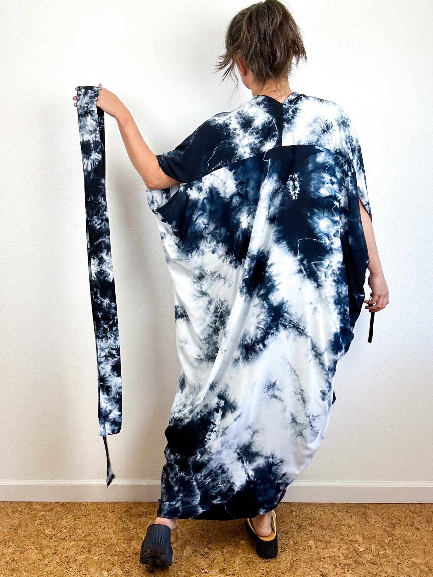 Hand-Dyed High Low Kimono Black Tie
