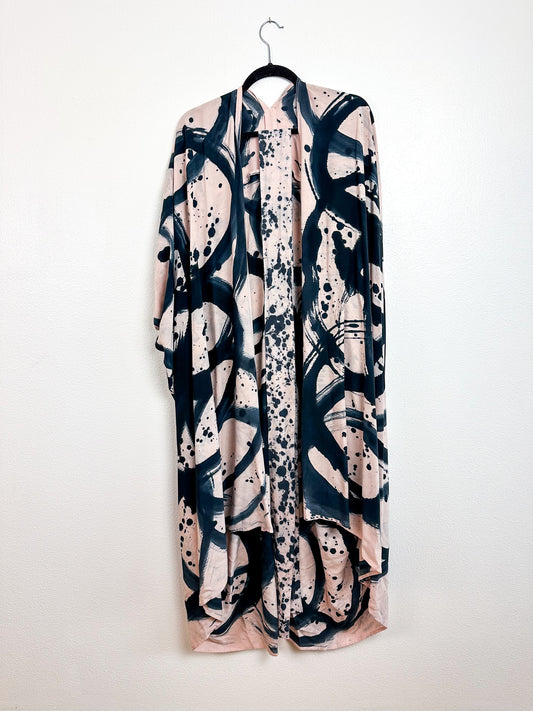 Hand-Dyed High Low Kimono Blush Black Sumi