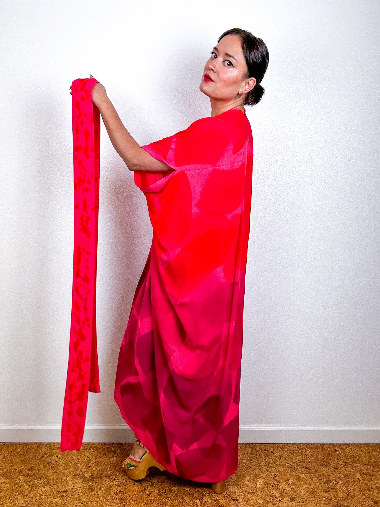 Hand-Dyed High Low Kimono OOAK Coral 3