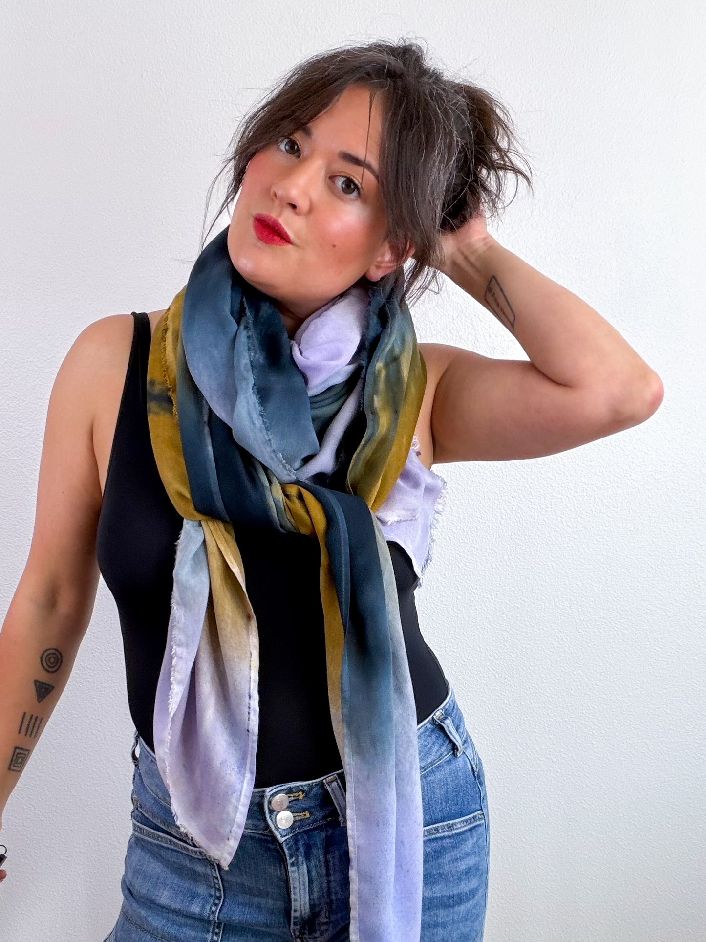 Hand-Dyed Bamboo Scarf Raven Wisteria Bronze Gradient