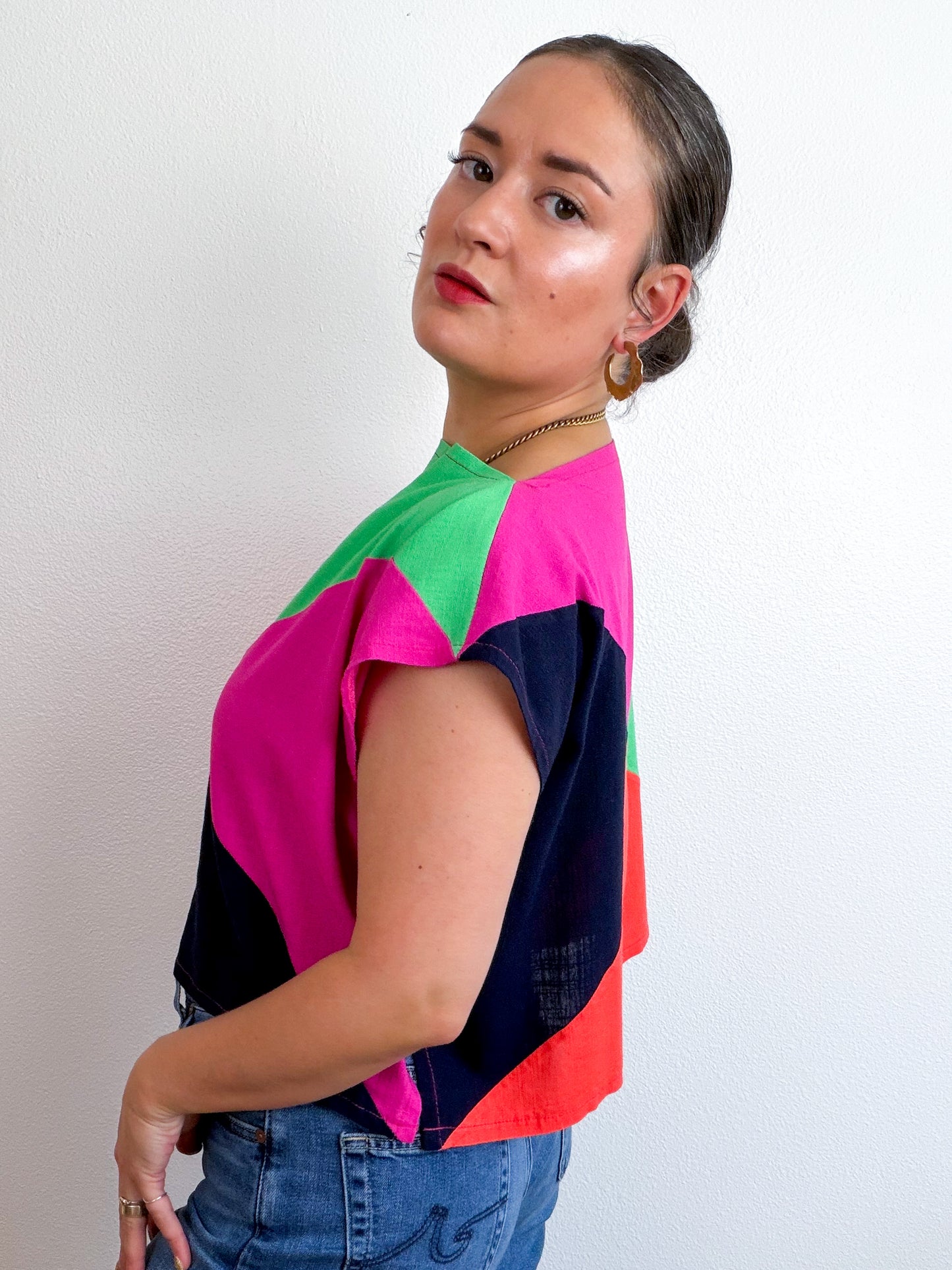 Linen Blend Flip Crop Fuchsia Navy Green Orange